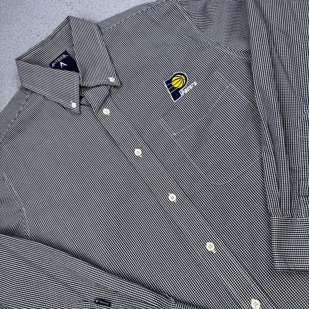 Indiana Pacers Shirt Mens Medium Navy Beige NBA Basketball Button Down Antigua